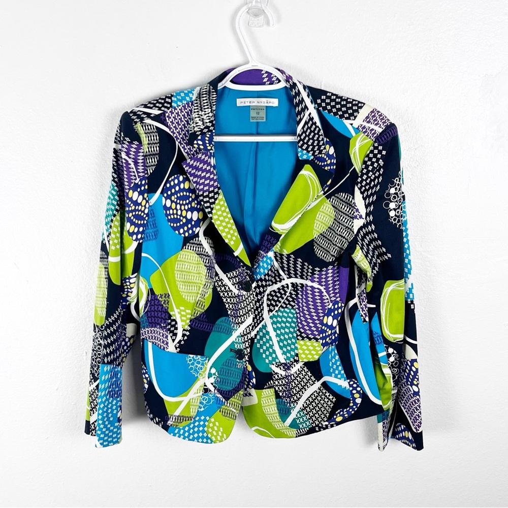 PETER NYGARD Multicolored Long Sleeves Lined Single Button Blazer 12P Colorful